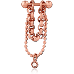ROSE GOLD PVD COATED SURGICAL STEEL GRADE 316L TRAGUS MICRO BARBELL WITH CHAIN