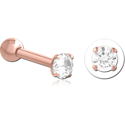 ROSE GOLD PVD COATED SURGICAL STEEL GRADE 316L ROUND PRONG SET JEWELED TRAGUS MICRO BARBELL