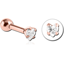 ROSE GOLD PVD COATED SURGICAL STEEL GRADE 316L HEART PRONG SET JEWELED TRAGUS MICRO BARBELL