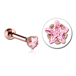 ROSE GOLD PVD COATED SURGICAL STEEL GRADE 316L STAR PRONG SET JEWELED TRAGUS MICRO BARBELL