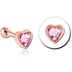 ROSE GOLD PVD COATED SURGICAL STEEL GRADE 316L HEART JEWELED TRAGUS MICRO BARBELL