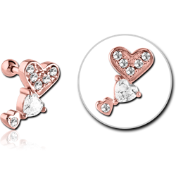 ROSE GOLD PVD COATED SURGICAL STEEL GRADE 316L JEWELED TRAGUS MICRO BARBELL - HEART