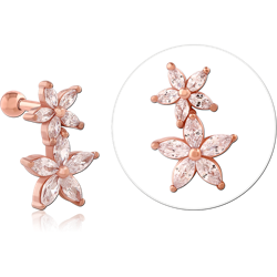 ROSE GOLD PVD COATED SURGICAL STEEL GRADE 316L JEWELED TRAGUS MICRO BARBELL