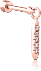 ROSE GOLD PVD COATED SURGICAL STEEL GRADE 316L JEWELED TRAGUS MICRO BARBELL