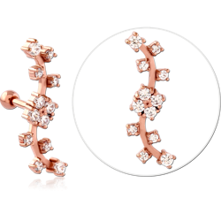 ROSE GOLD PVD COATED SURGICAL STEEL GRADE 316L JEWELED TRAGUS MICRO BARBELL