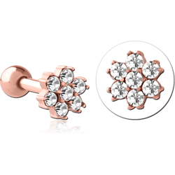 ROSE GOLD PVD COATED SURGICAL STEEL GRADE 316L JEWELED TRAGUS MICRO BARBELL