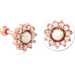 ROSE GOLD PVD COATED SURGICAL STEEL GRADE 316L JEWELED TRAGUS MICRO BARBELL - FLOWER