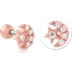 ROSE GOLD PVD COATED SURGICAL STEEL GRADE 316L JEWELED TRAGUS MICRO BARBELL SPECIAL NEW DESIGN