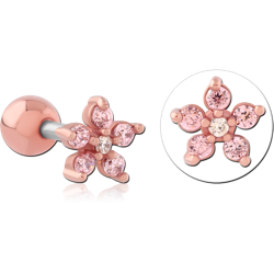ROSE GOLD PVD COATED SURGICAL STEEL GRADE 316L JEWELED TRAGUS MICRO BARBELL SPECIAL NEW DESIGN