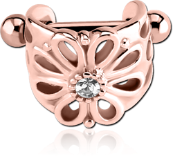 ROSE GOLD PVD COATED SURGICAL STEEL GRADE 316L JEWELED CARTILAGE SHIELD