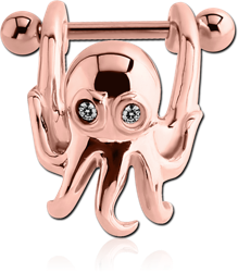 ROSE GOLD PVD COATED SURGICAL STEEL GRADE 316L JEWELED CARTILAGE SHIELD - SQUID