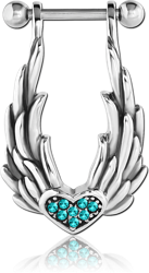 SURGICAL STEEL GRADE 316L JEWELED CARTILAGE SHIELD - HEART WITH WINGS