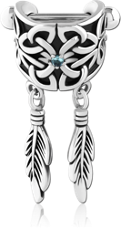 SURGICAL STEEL GRADE 316L JEWELED CARTILAGE SHIELD - DANGLING FEATHER