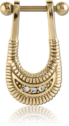 ZIRCON GOLD PVD COATED SURGICAL STEEL GRADE 316L JEWELED CARTILAGE SHIELD