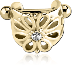 ZIRCON GOLD PVD COATED SURGICAL STEEL GRADE 316L JEWELED CARTILAGE SHIELD