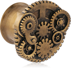 316L STAINLESS STEEL GRADE 304 DOUBLE FLARED TUNNEL WITH STEAMPUNK GEAR FACE PLATE