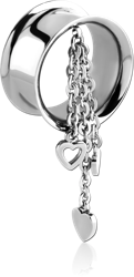 STAINLESS STEEL GRADE 304 DOUBLE FLARED TUNNEL WITH CHAIN HEART CHARMS